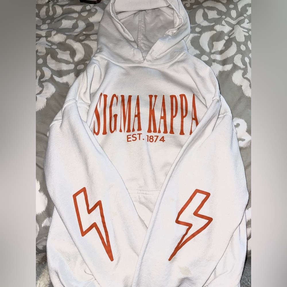 Gildan White and Orange Women's Sweater